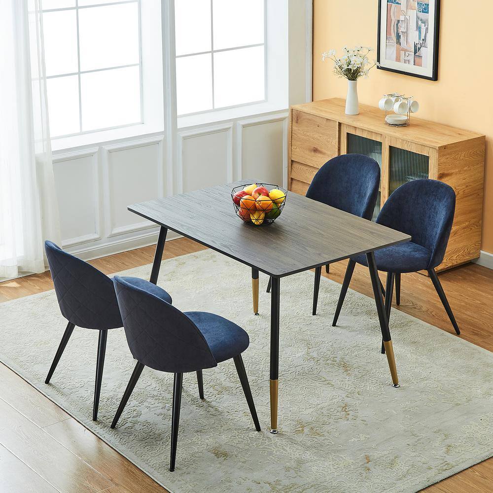 Set of 2, Zomba Dining Chair - Velvet Blue with Black Paintting Leg