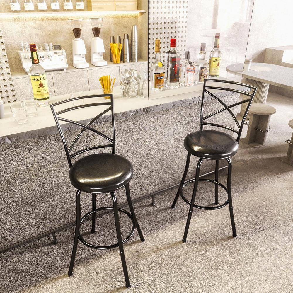 Set of 26, Bailan 29 in. Black High Back Metal Frame Swivel Bar Stool With Faux Leather Cushioned Seat
