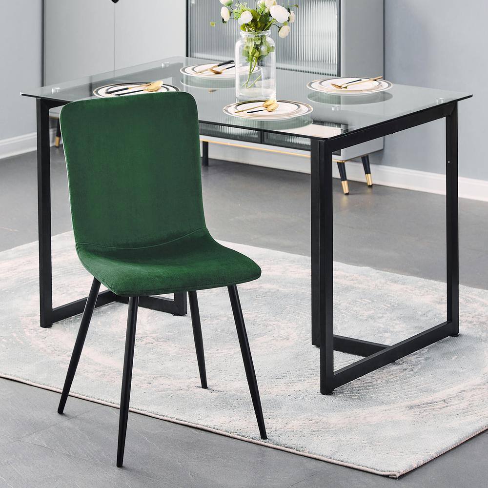Set of 4, SCARGILL Dining Chair - Velvet Green with Black Metal Leg