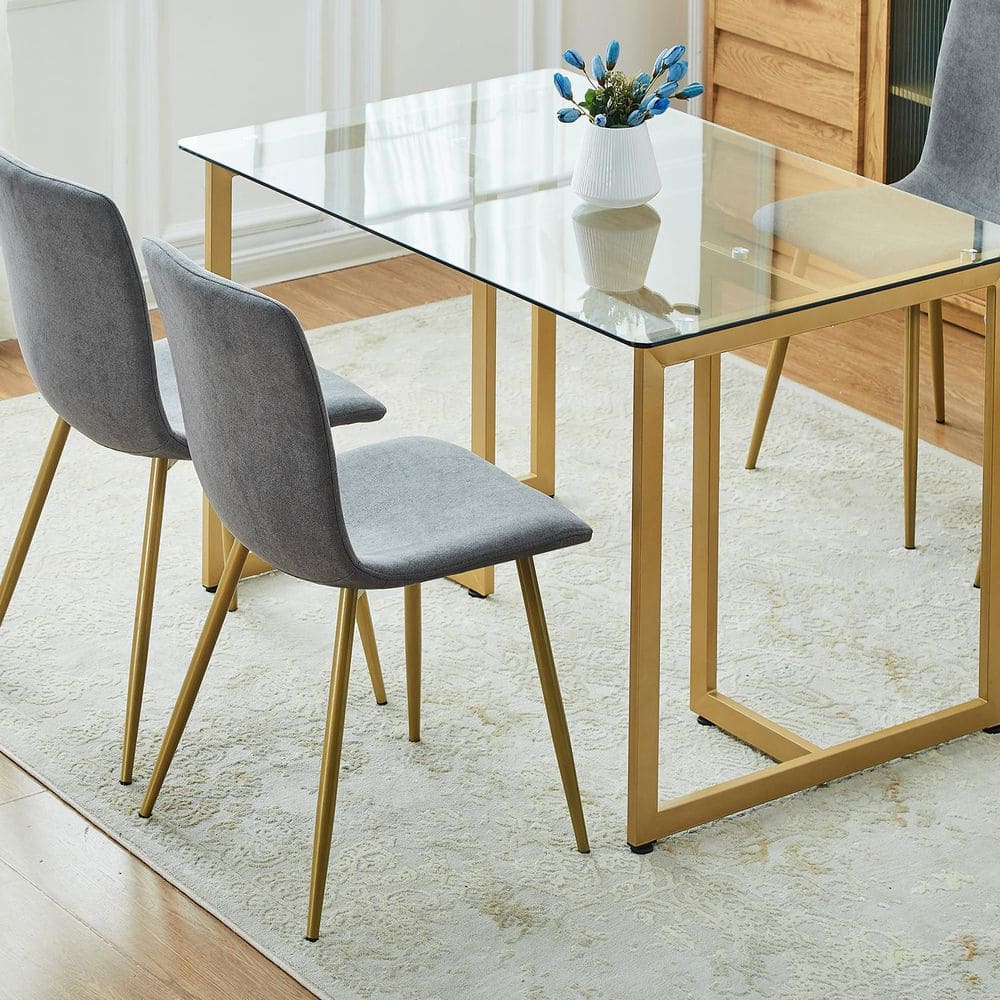 Set of 12, SLIP 47 in. Tempered Glass Top Slip Gold Base Elegant Dining Table