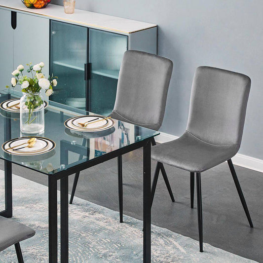 Set of 32, SCARGILL Dining Chair - Velvet Grey with Black Metal Leg