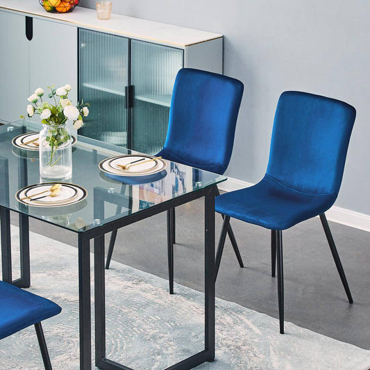 Set of 32, SCARGILL Dining Chair - Velvet Blue with Black Metal Leg