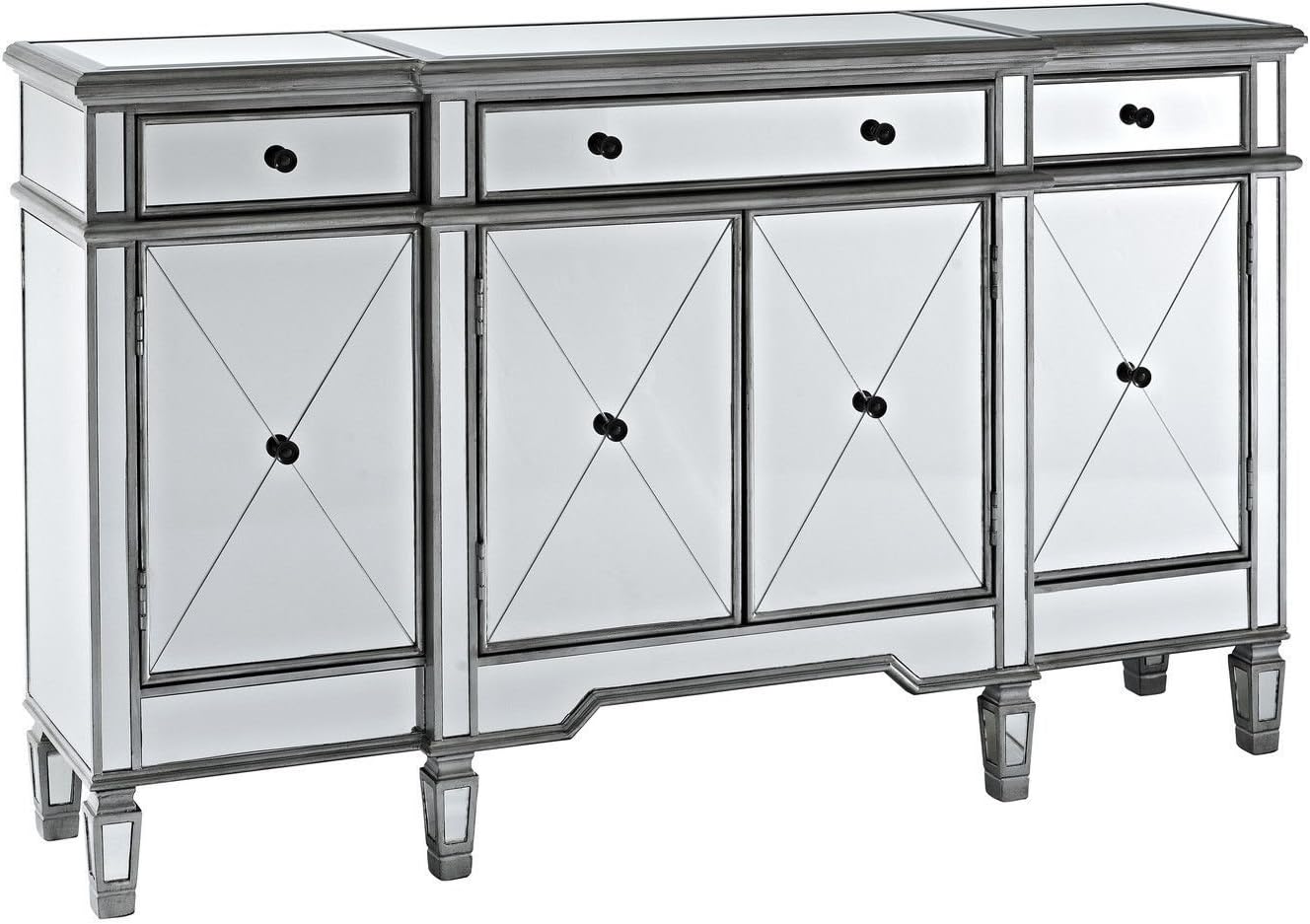 FetiNes 60" Silver Wood Frame Mirrored Storage Sideboard Buffet Cabinet