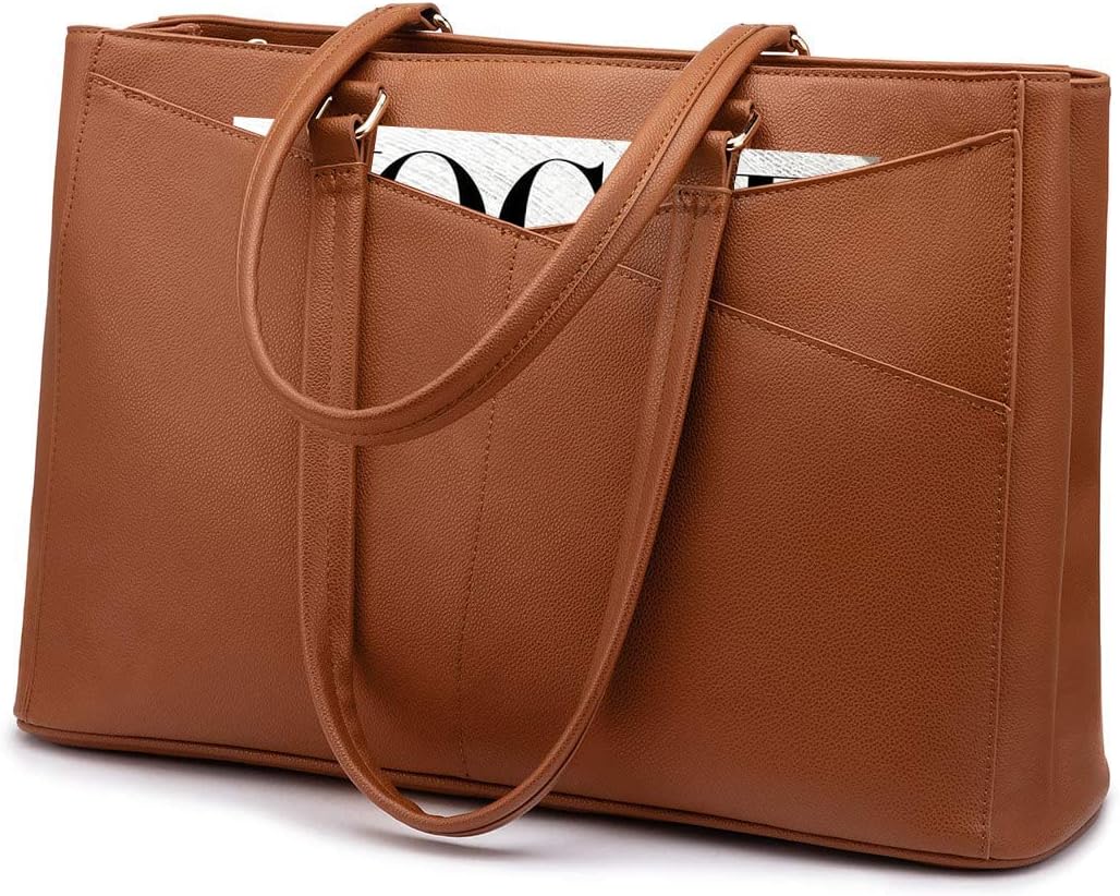 FETINES Women's Laptop Handbag 15.6 Inch Waterproof Leather Computer Bag Women's Business Office Work Bag Briefcase Brown