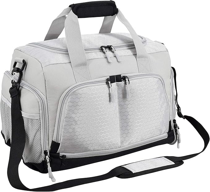 FETINES The Durable Crowdsource Designed Duffel Bag with 10 Optimal Compartments Including Water Resistant Pouch-White