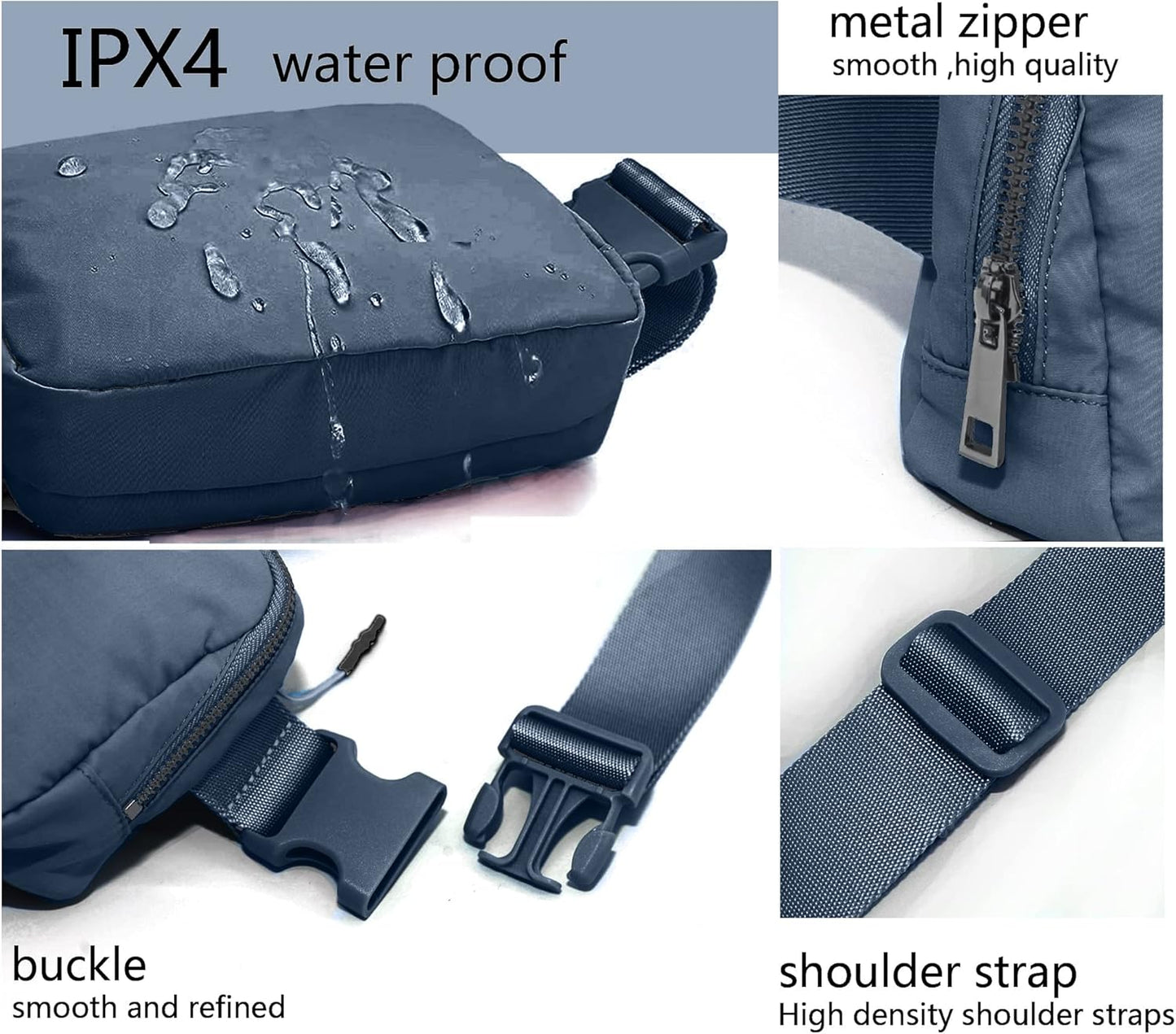 FETINES Belt Bag Waist Crossbody Bags Bum Bag for Running Hiking Travel Workout Adjustable -blue
