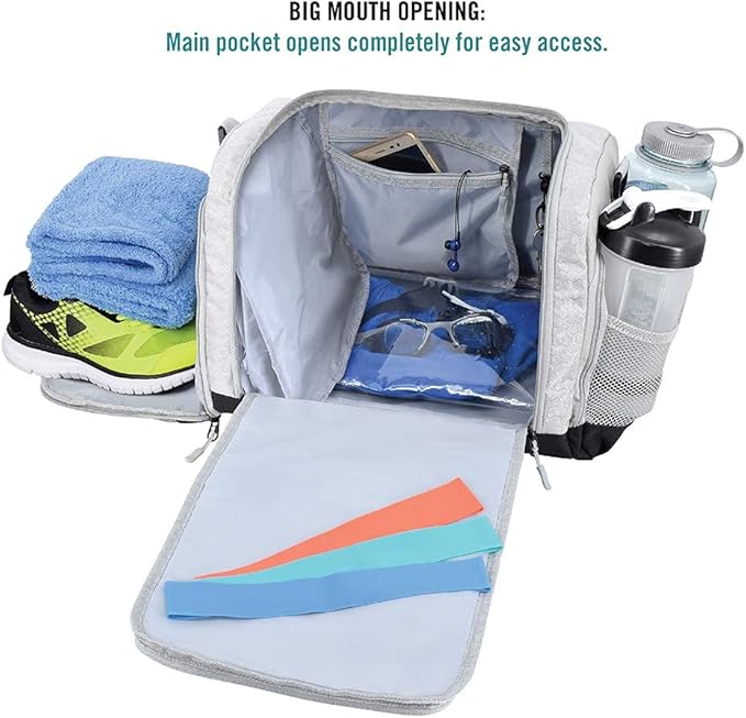 FETINES The Durable Crowdsource Designed Duffel Bag with 10 Optimal Compartments Including Water Resistant Pouch-White