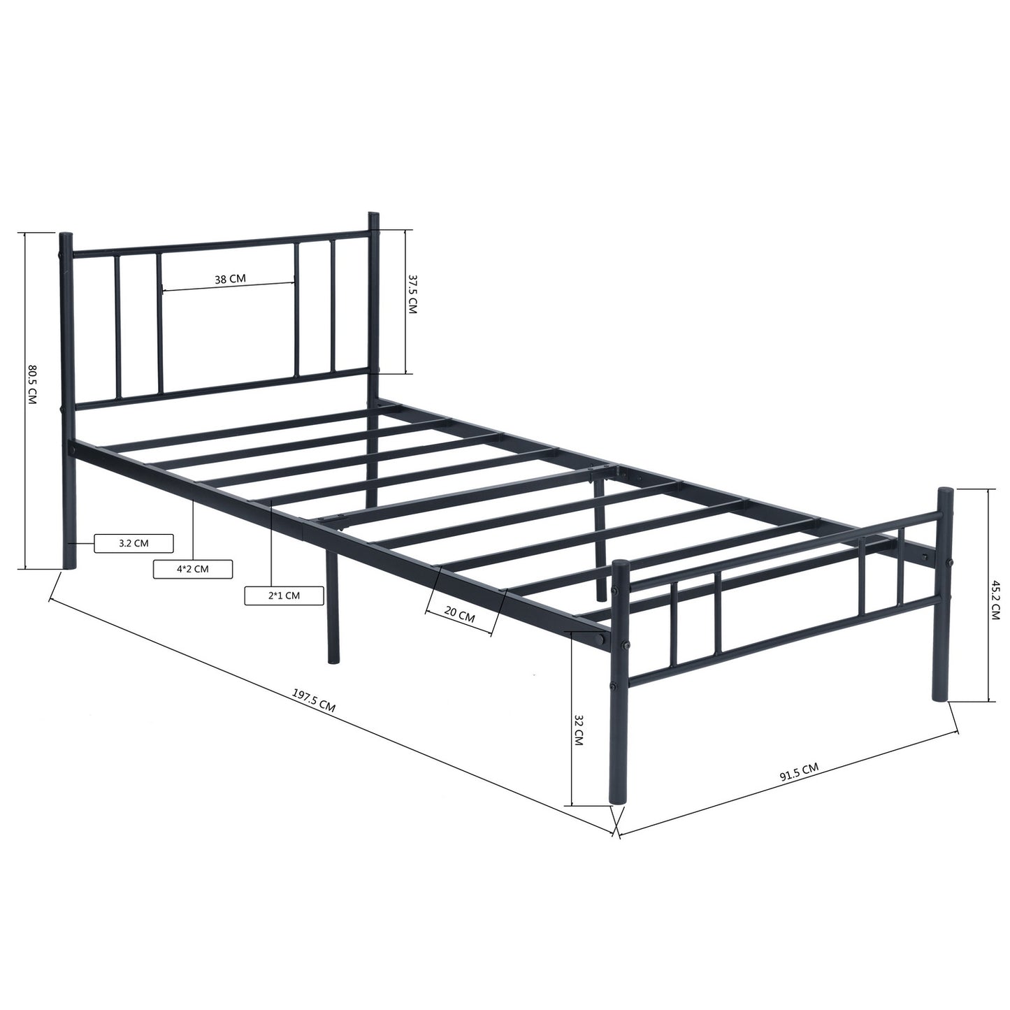 FetiNes Metal Single Bed Frame - Black