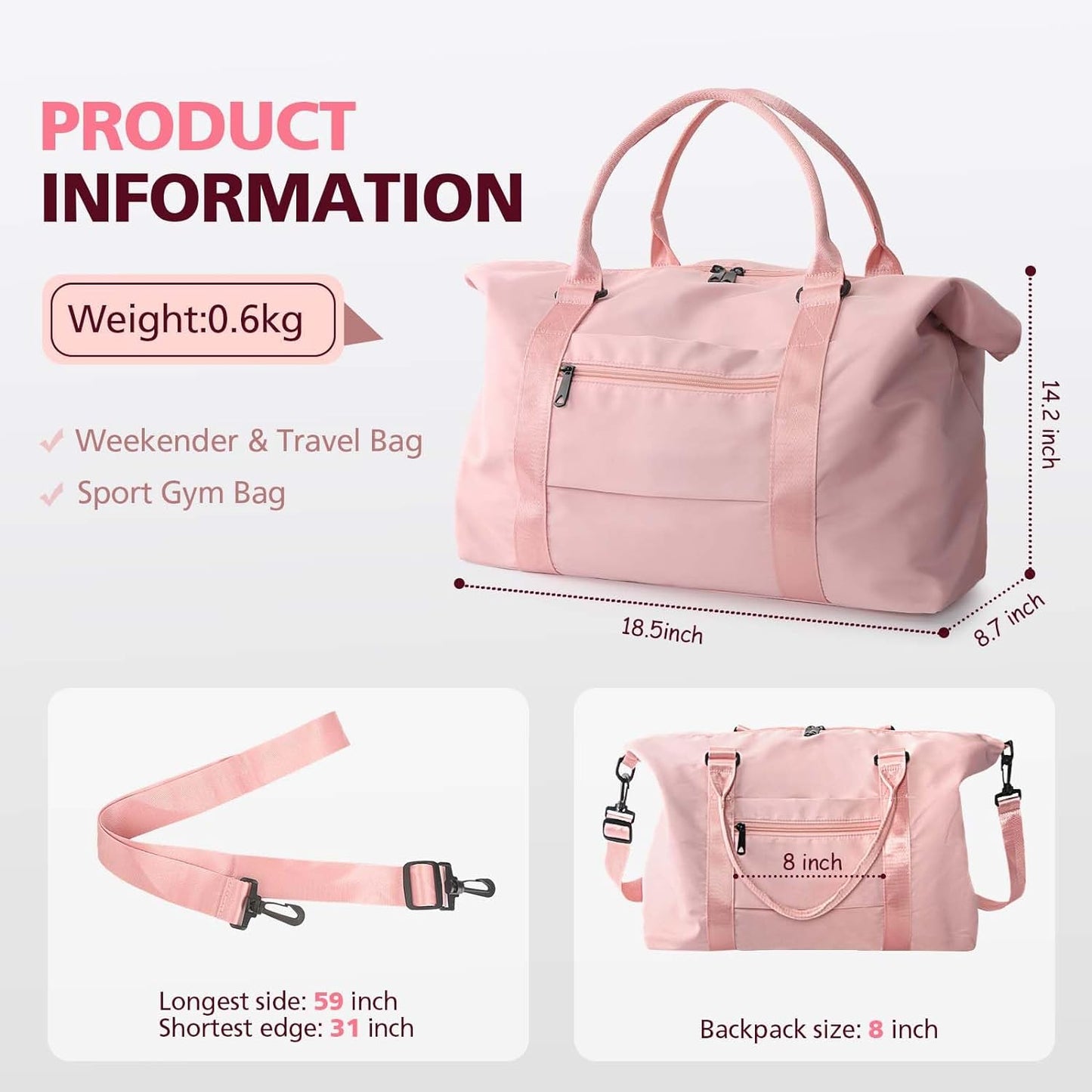 FETINES Travel Waterproof Weekender Bag