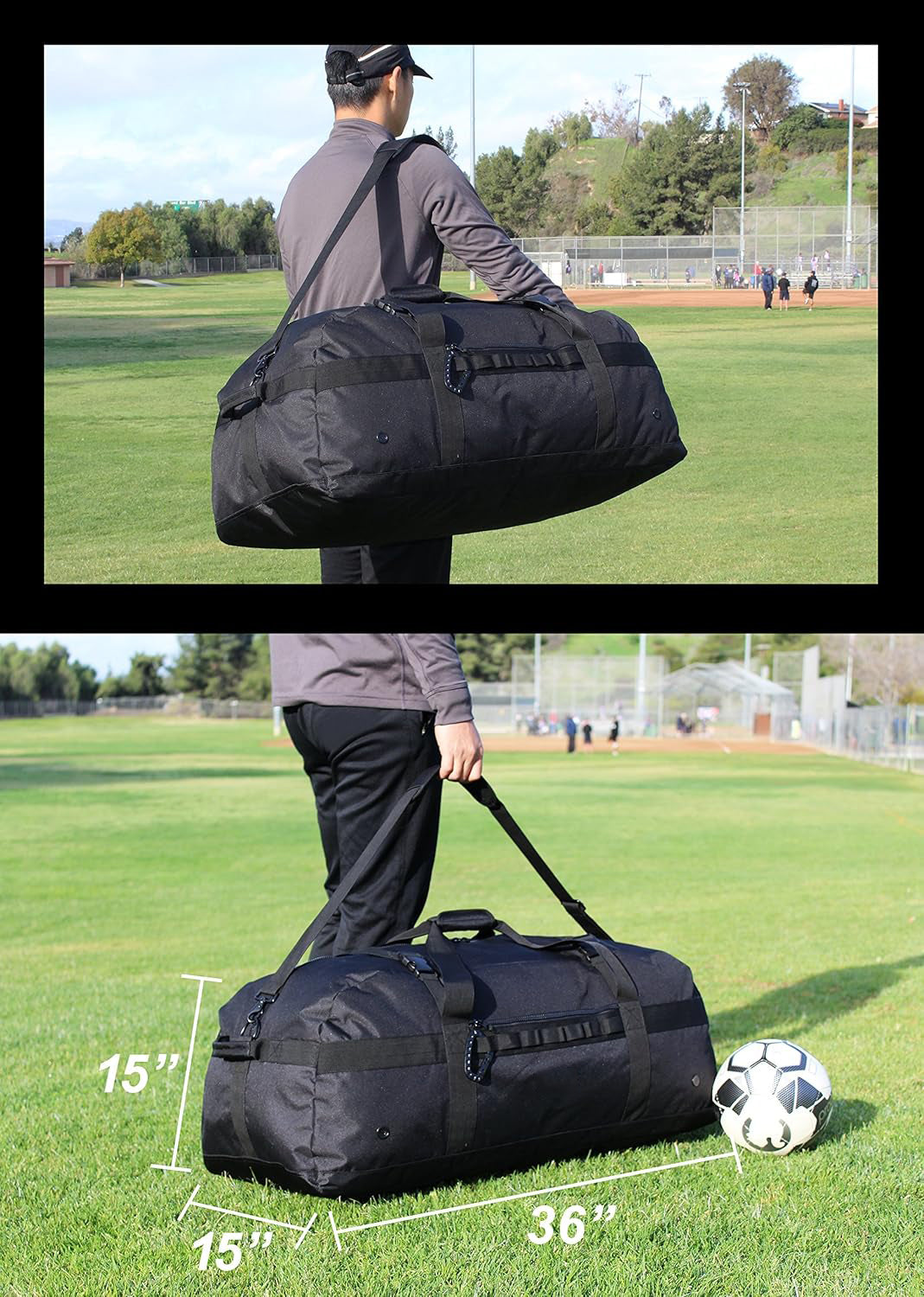 FETINES 132L Heavy Duty Oversized Sports Gym Equipment Travel Duffel Bag with Adjustable Shoulder Straps and Compression Straps.