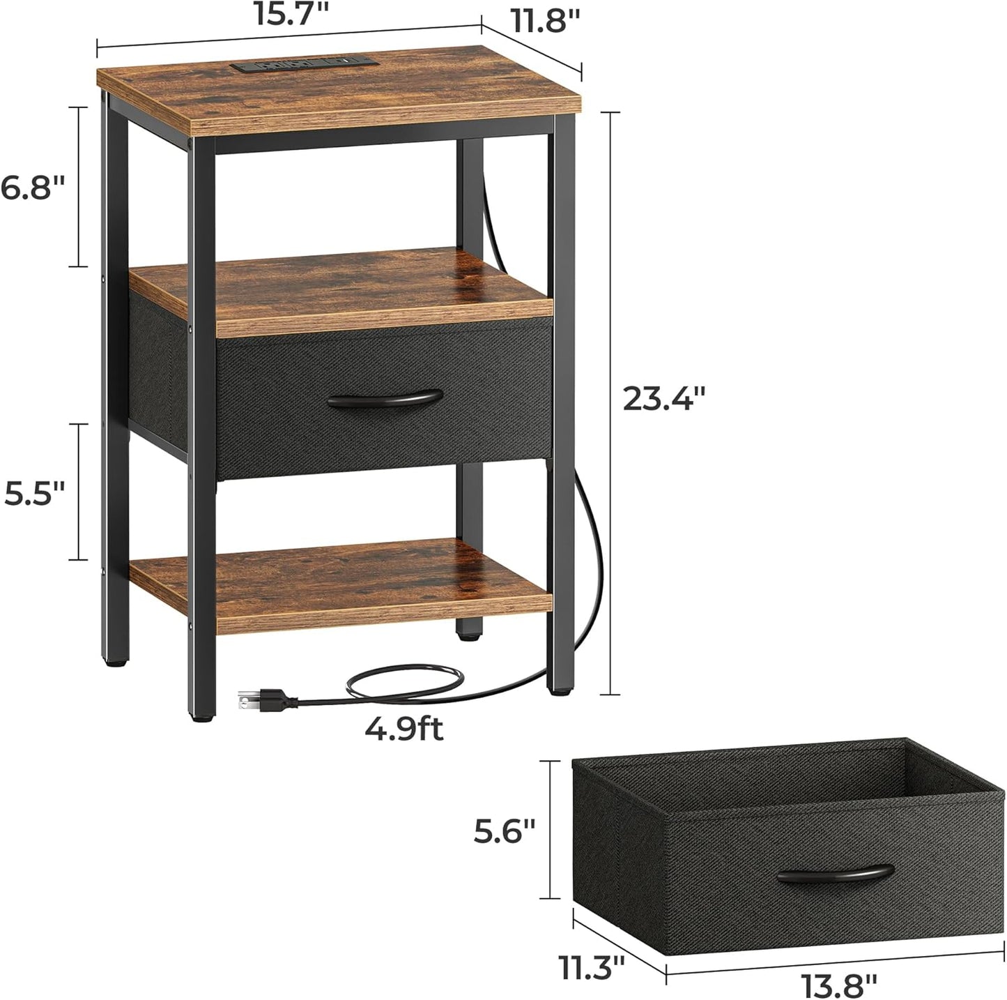 FetiNes Nightstand with Charging Station