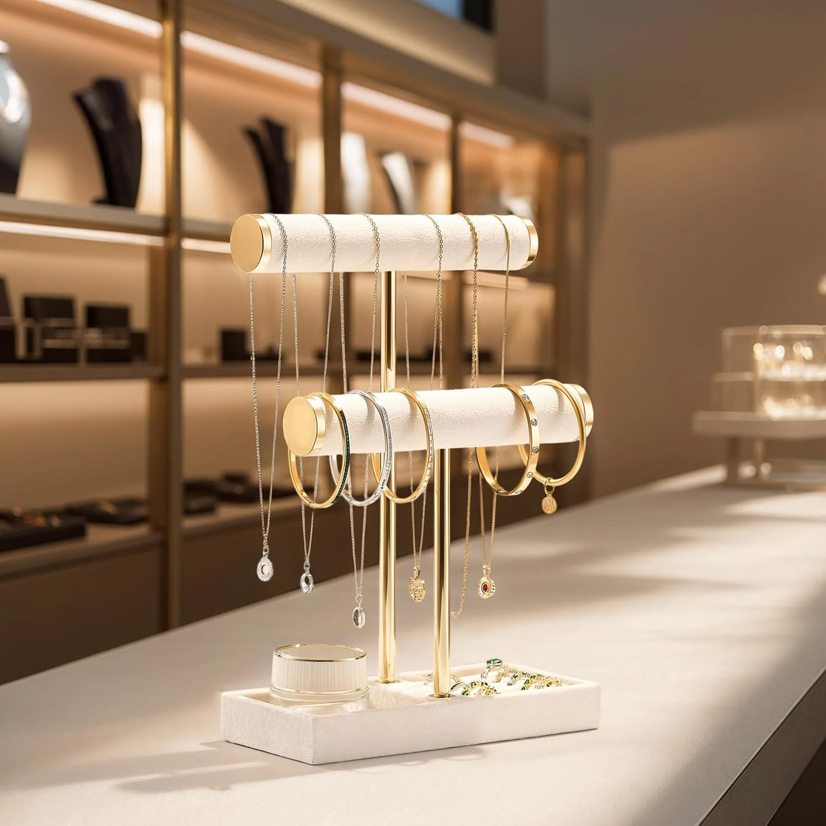 EGGREE 2-Tier Beige Jewelry Display Stand