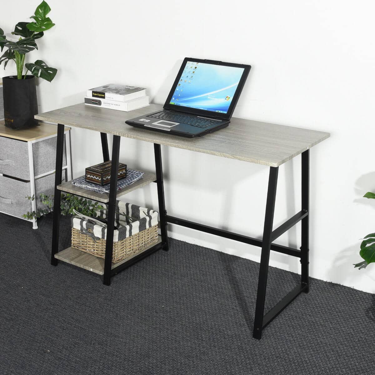MCGHEE Computer Desk Grey with 2-Shelves 120cm