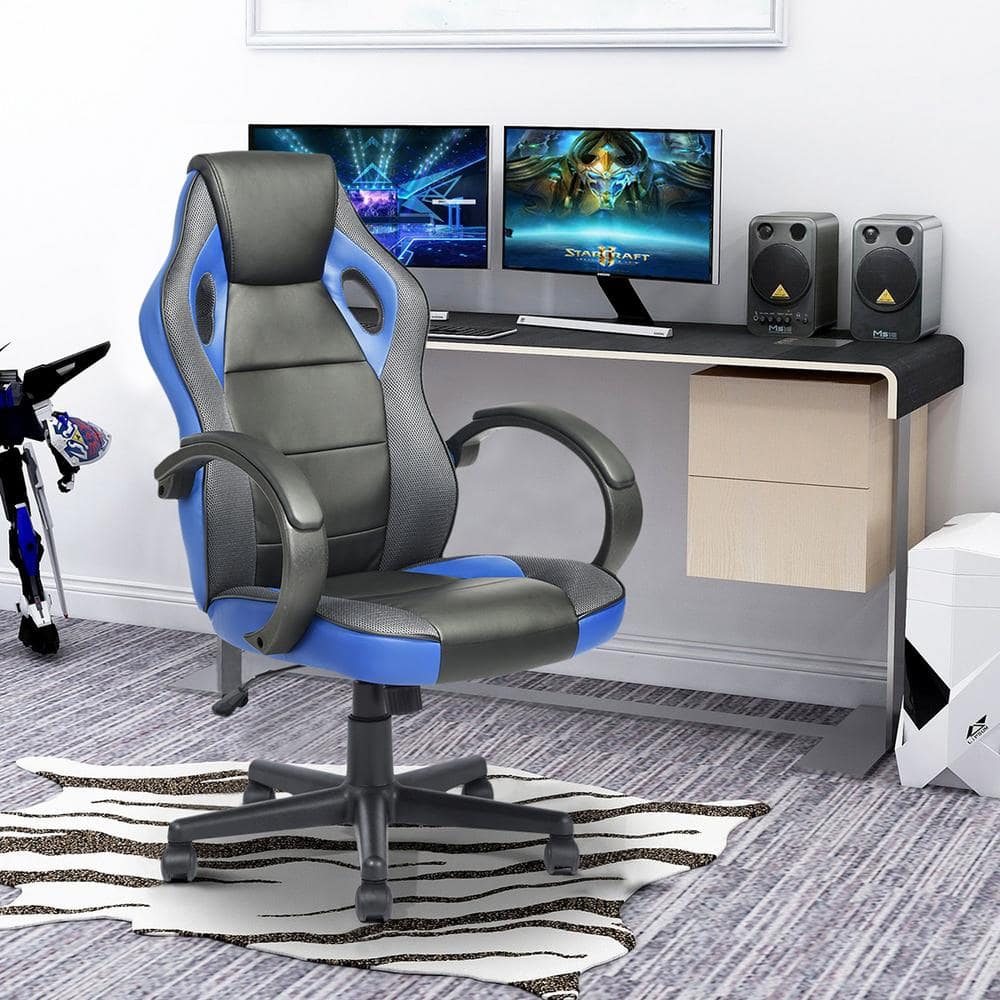 Tunney Blue Faux Leather Upholstered Swivel Gaming Chair Office Chair Task Chair with Adjustable Height