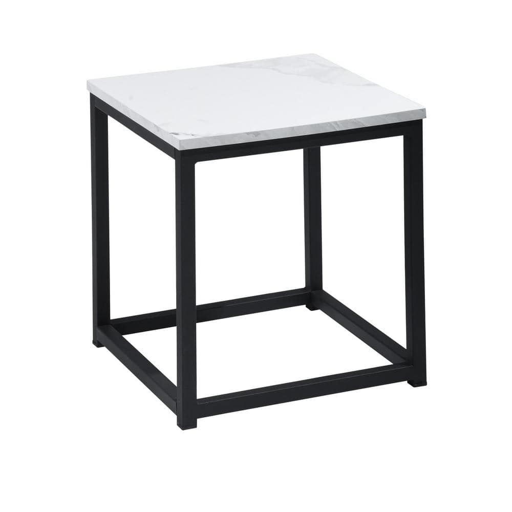 Facto 13.8 in. White Marble MDF End Table