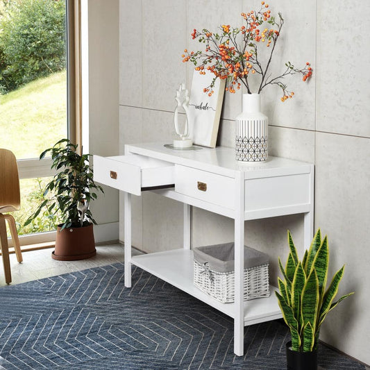 Set of 8, Bianca 44.3 in. White Standard Rectangle Wood Console Table with 2-Drawers