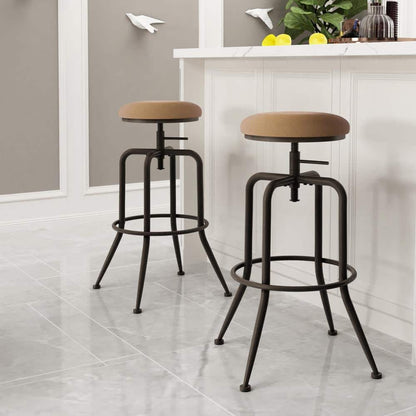 Set of 54, Ana 28.5-31.5 in. Adjustable Height Brown Backless Metal Frame Swivel Industrial BarStool with Fabric Seat
