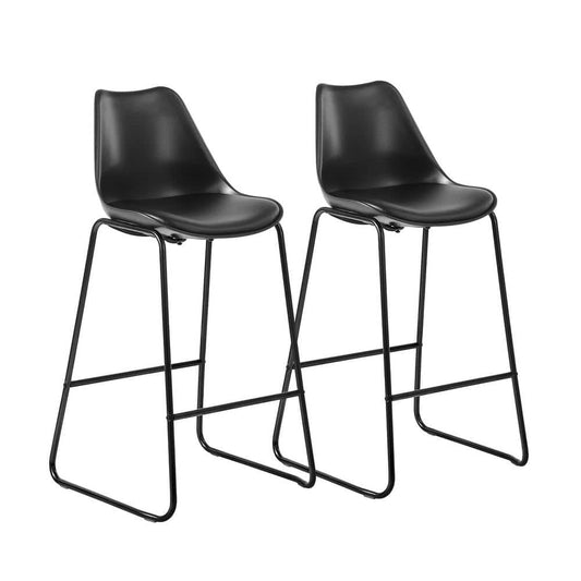 Russ 28 in. Black Low Back Metal Frame Bar Stool with Faux Leather Cushion Seat - Set of 2