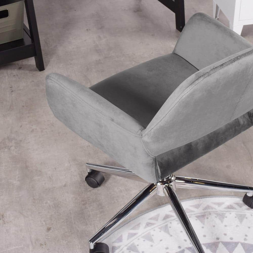 Ross Grey Velvet Upholstered Task Chair With Adjustable Height