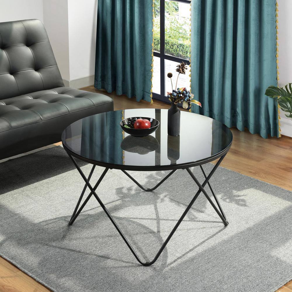 Canales 31.5 in. Black Round Glass Coffee Table