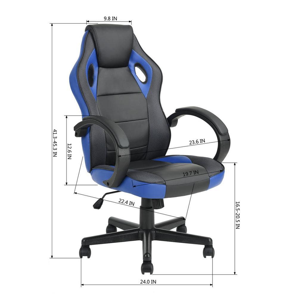 Tunney Blue Faux Leather Upholstered Swivel Gaming Chair Office Chair Task Chair with Adjustable Height