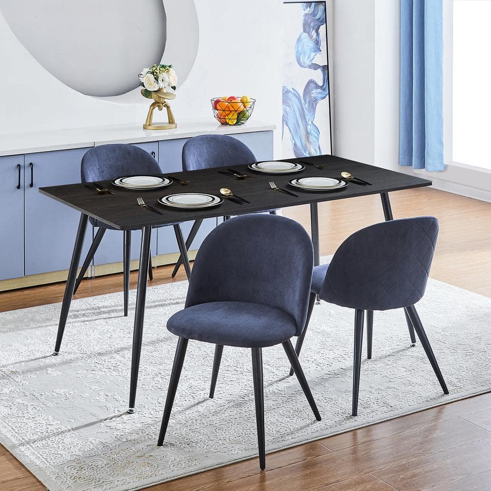 Set of 24, Zomba Dining Chair - Velvet Blue with Black Paintting Leg