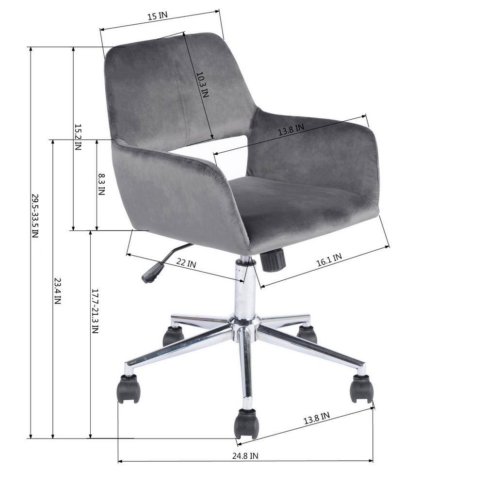 Set of 12, Ross Grey Velvet Upholstered Task Chair With Adjustable Height