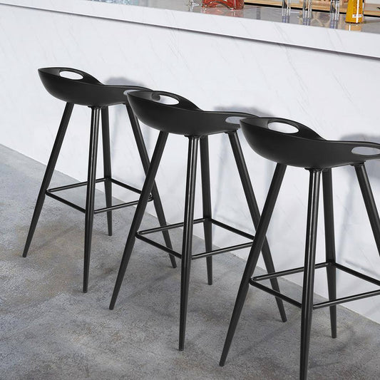 Set of 50, Fiyan 32.3 in. Black Metal Frame Low Back Retro Style Bar Stool with Black PP Seat