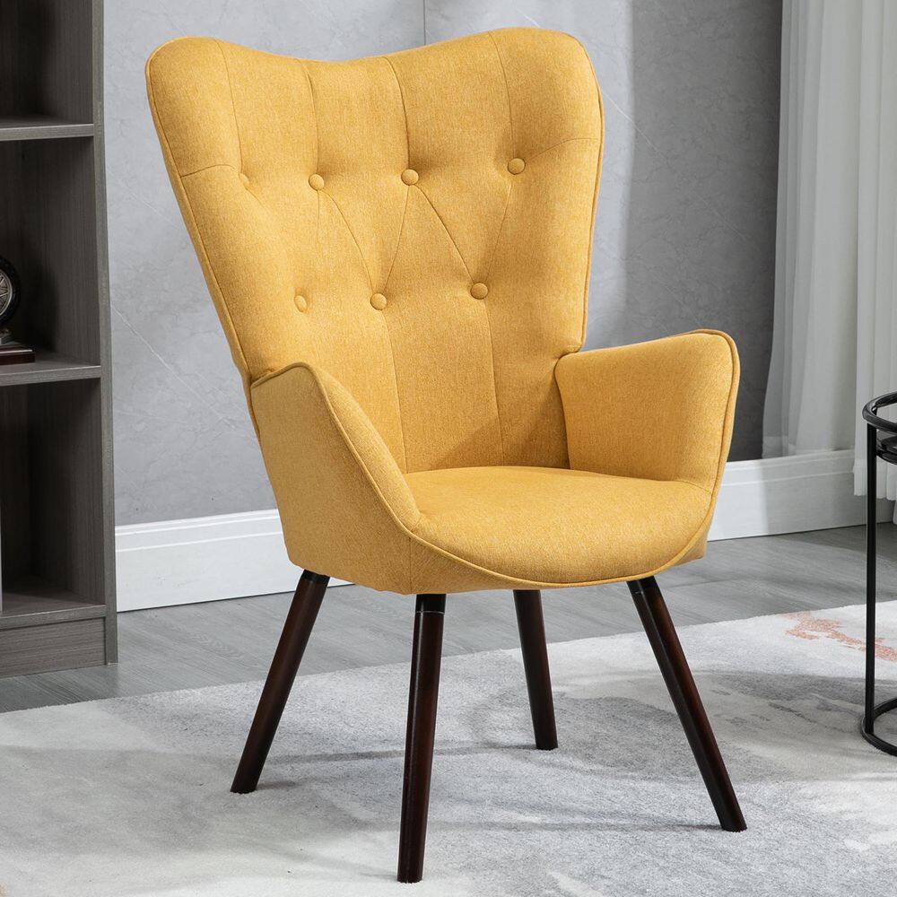 Kas Yellow Fabric Upholstered Tufted Armrest Wingback Arm Chair