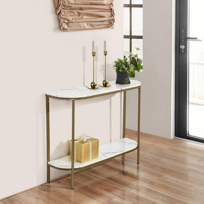 Adria Console Table 100cm - White Marble with Metal Leg