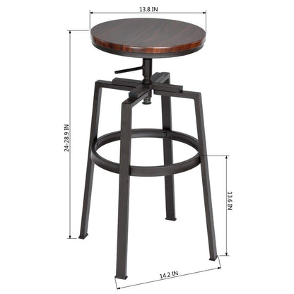 Set of 70, AMAT 24-29 in. Adjustable Height Brown Wood Backless Metal Frame Industial Counter and Bar Stool