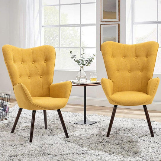 Set of 9, Kas Yellow Fabric Upholstered Tufted Armrest Wingback Arm Chair