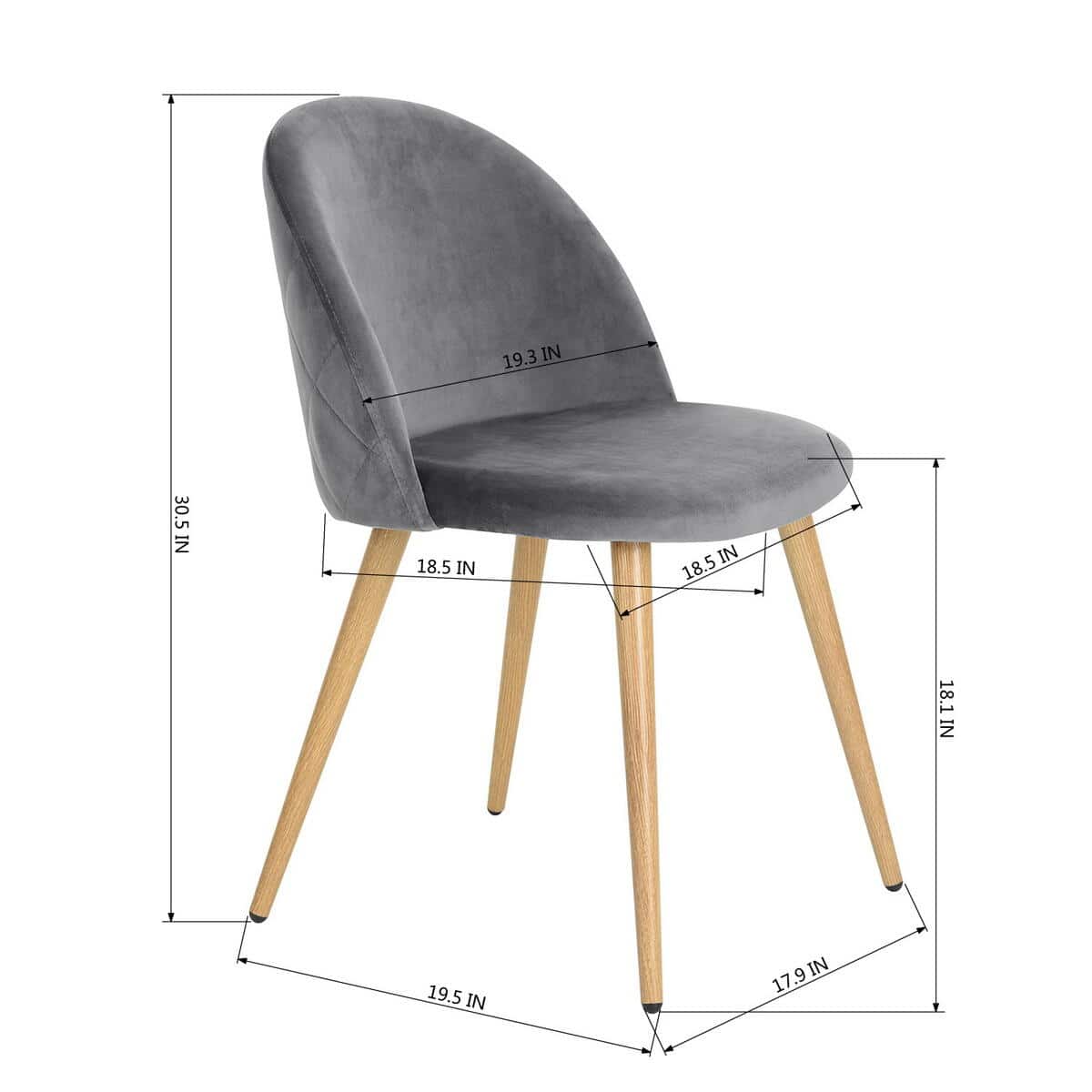 Set of 2, Zomba Dining Chair - Velvet Grey with Metal Leg