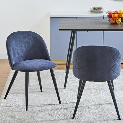 Set of 2, Zomba Dining Chair - Velvet Blue with Black Paintting Leg
