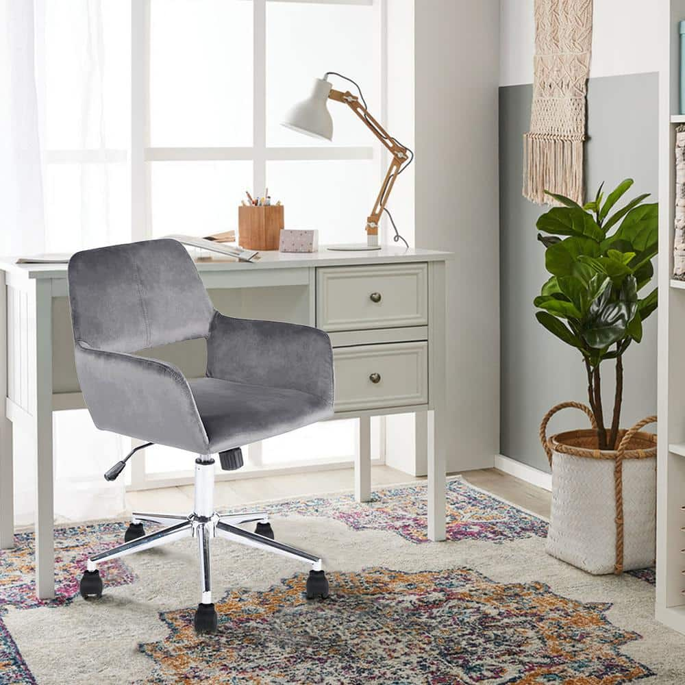 Ross Grey Velvet Upholstered Task Chair With Adjustable Height