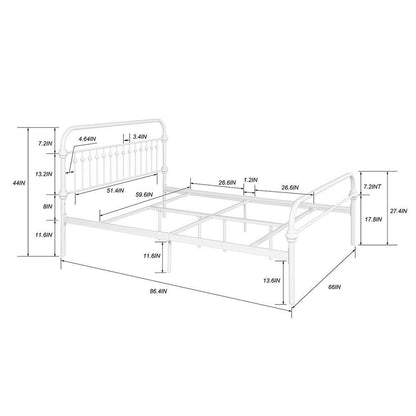 Gobert White Metal Standard Queen Platform Bed Foundation with Headboard