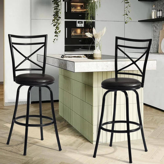 Set of 26, Bailan 29 in. Black High Back Metal Frame Swivel Bar Stool With Faux Leather Cushioned Seat