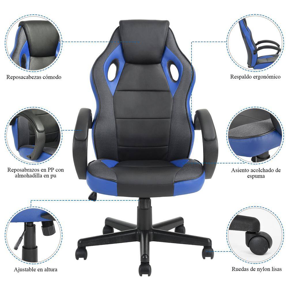 Tunney Blue Faux Leather Upholstered Swivel Gaming Chair Office Chair Task Chair with Adjustable Height