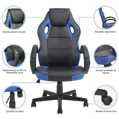 Tunney Blue Faux Leather Upholstered Swivel Gaming Chair Office Chair Task Chair with Adjustable Height