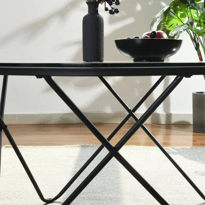 Canales 31.5 in. Black Round Glass Coffee Table