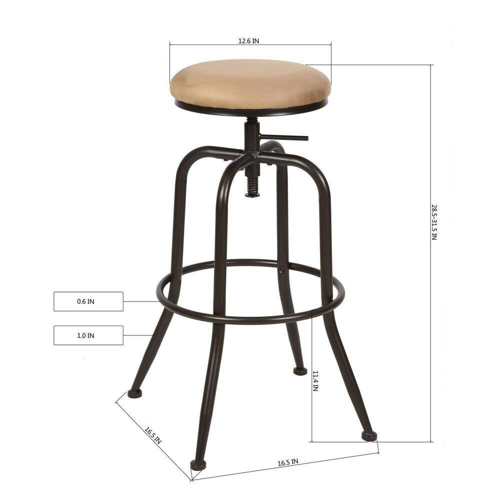 Set of 54, Ana 28.5-31.5 in. Adjustable Height Brown Backless Metal Frame Swivel Industrial BarStool with Fabric Seat