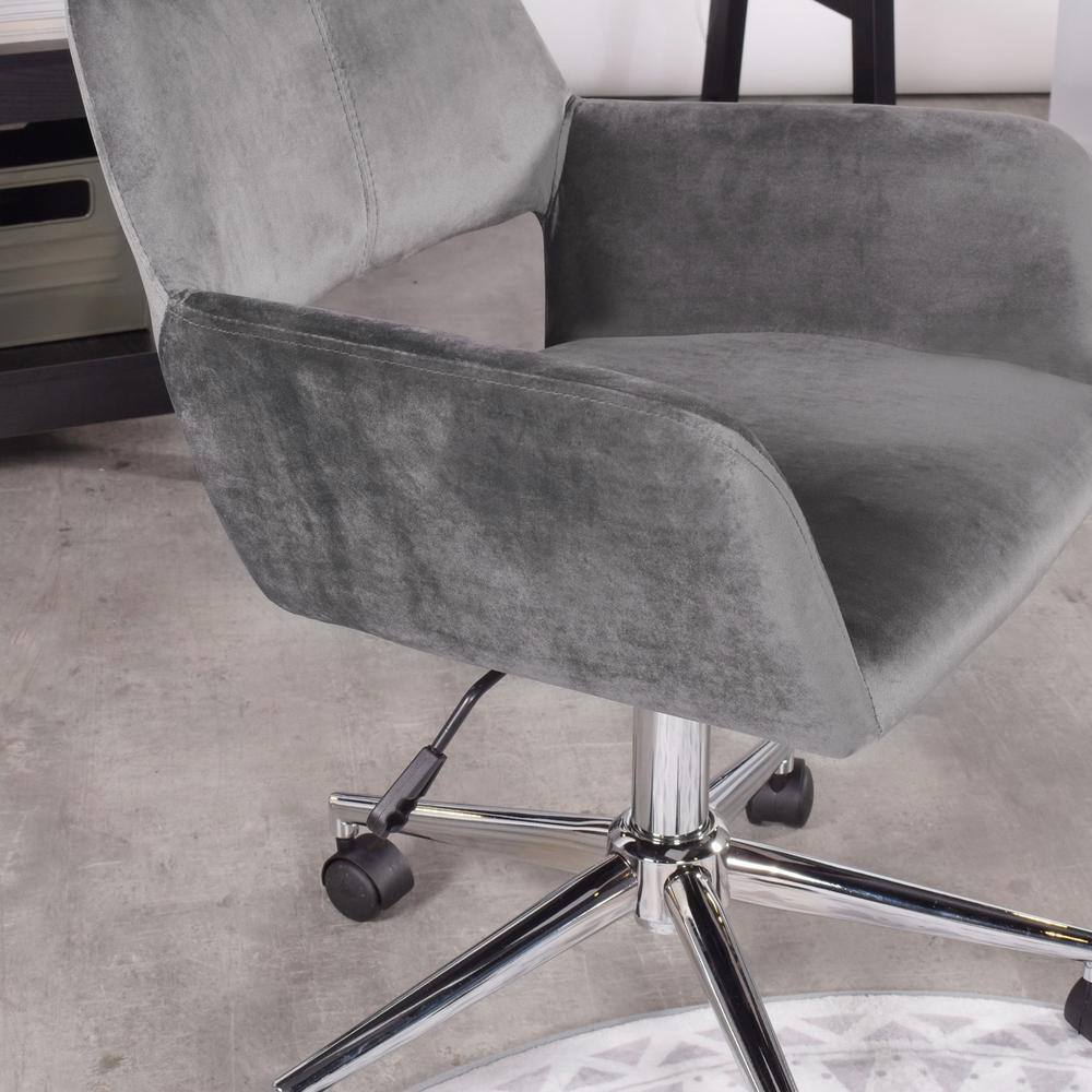 Ross Grey Velvet Upholstered Task Chair With Adjustable Height