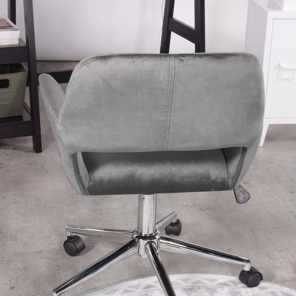 Ross Grey Velvet Upholstered Task Chair With Adjustable Height