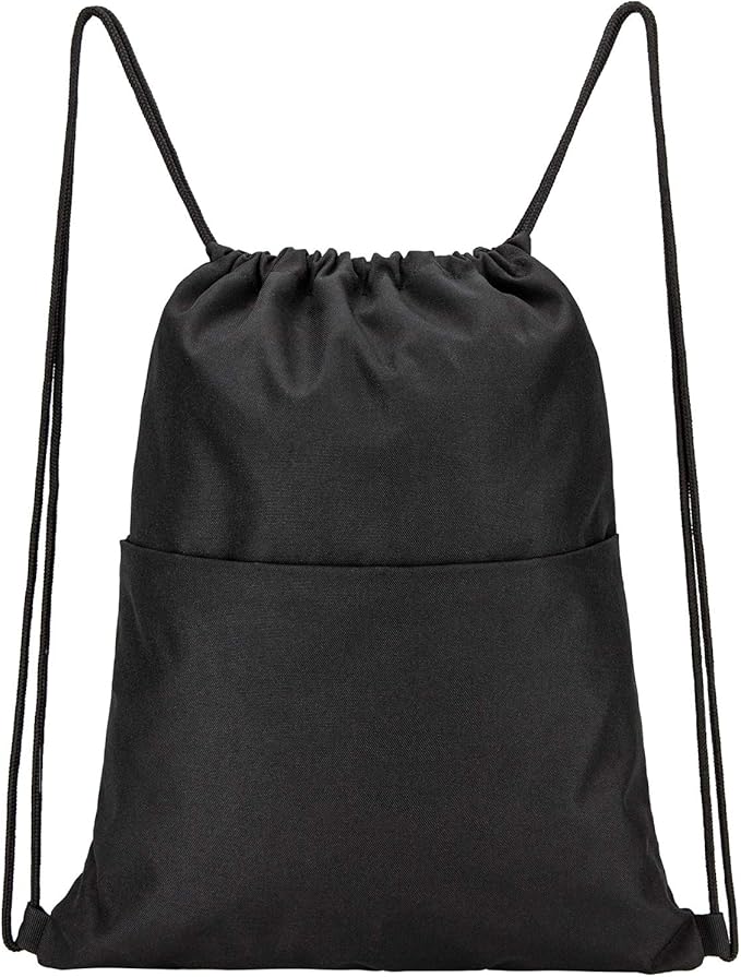 FETINES Drawstring Backpack Water Resistant String Bag Sports Sackpack Gym Sack-Black