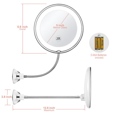 FetiNes 6.8" 10x Magnification LED Lighted Makeup Mirror