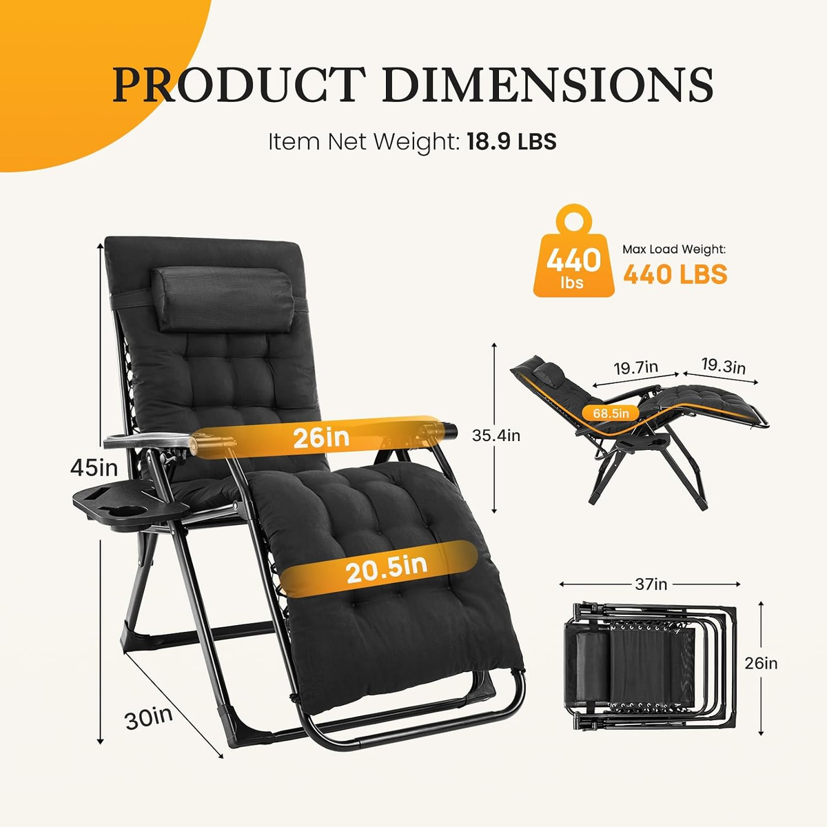 EGGREE Zero Gravity Folding Patio Recliner