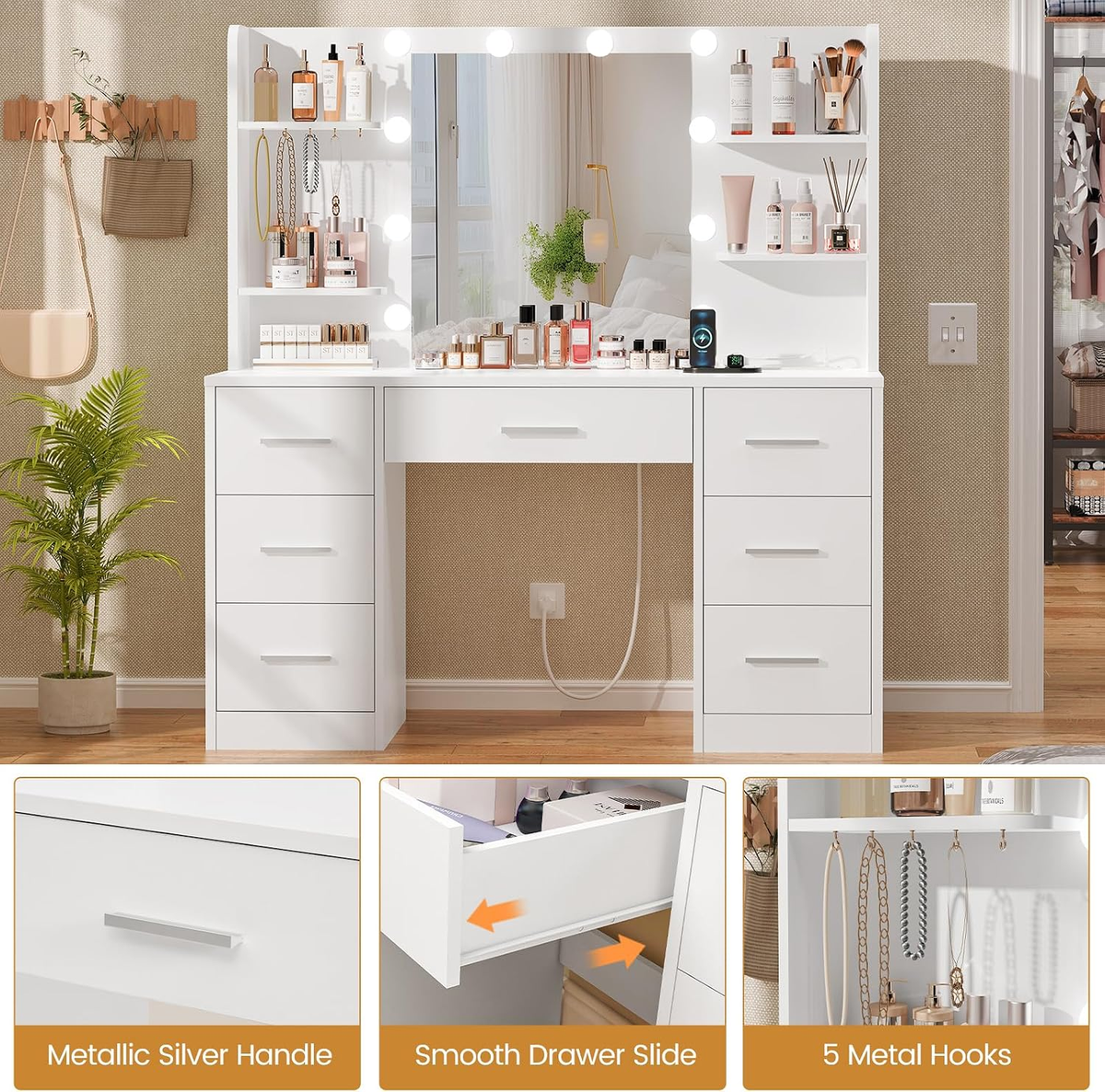 EGGREE Large White Vanity Desk