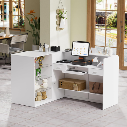 EGGREE Modern White L‑Shaped Reception Desk