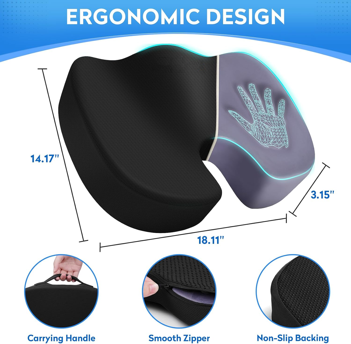EGGREE Black Memory Foam Seat Cushion