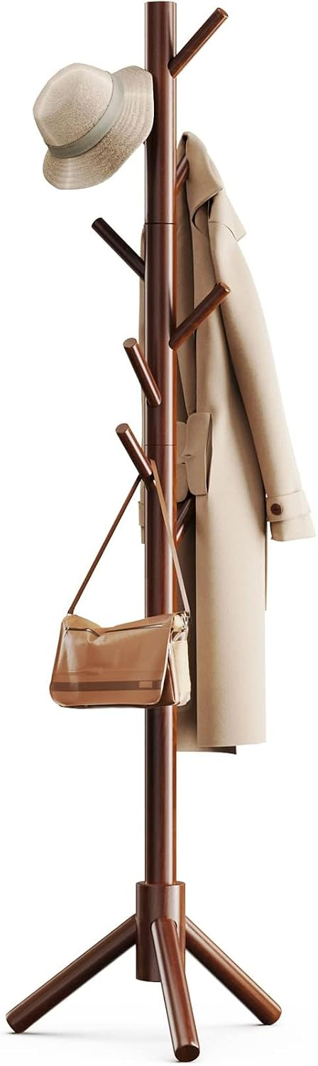 EGGREE Solid Wood Freestanding Coat Rack with 8 Hooks